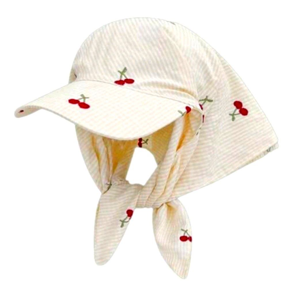 Cherry Patterned Beige Sun Hat